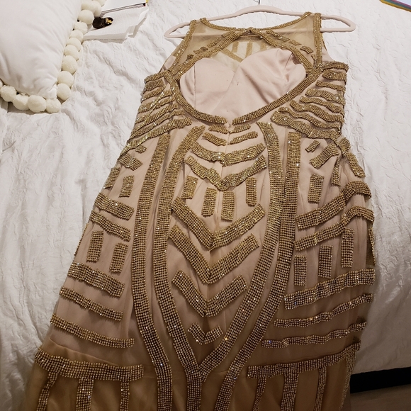 PARTY GOLD LONG DRESS WITH RHINESTONE SIZE 2XL - Picture 8 of 16
